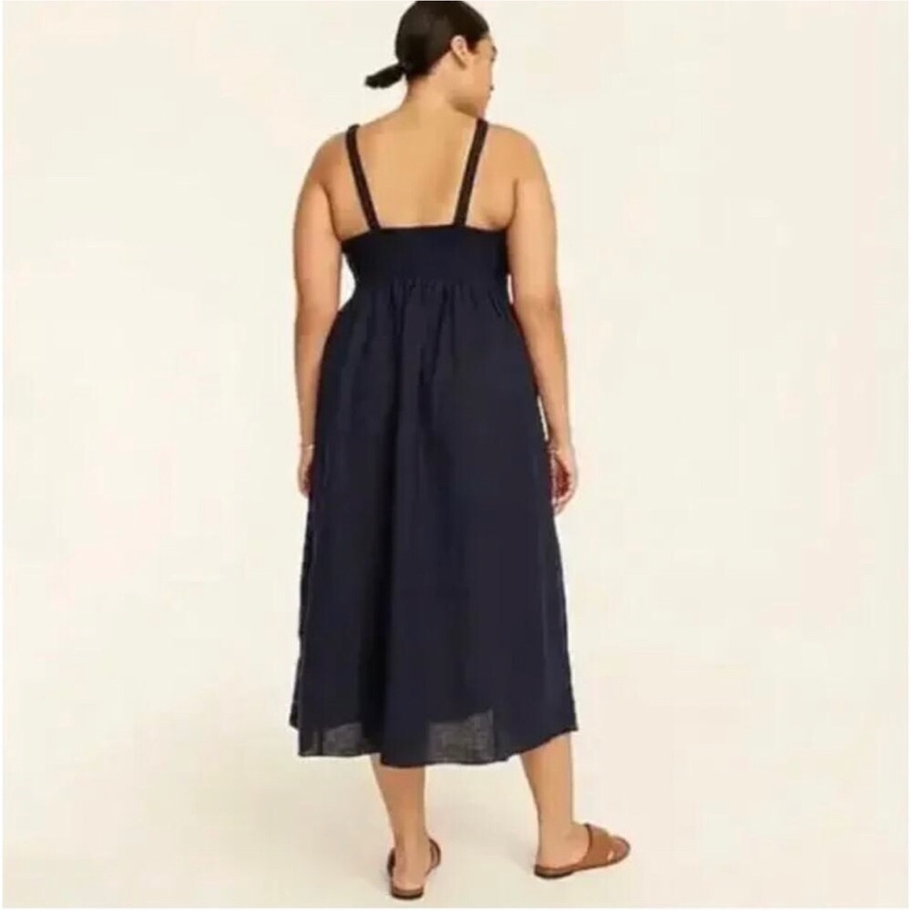 J. Crew Smocked Beach Dress Size M Navy Linen Cotton Blend Sleeveless Midi - Picture 15 of 15